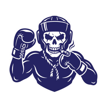 Boxing skeleton smoking a cigar illustration with skeleton headgear illustration competition aggressive character training exercise strength sporting knockout champion sportsman