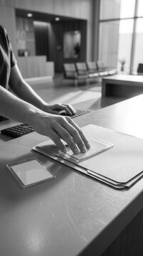 Professional Businesswoman Hands Typing On Keyboard At Reception Desk Workspace
