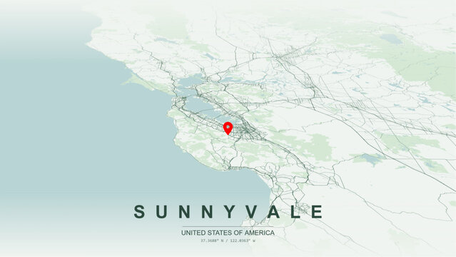 Modern minimalist vector map of Sunnyvale, California, USA. High-quality scalable illustration of Sunnyvale Silicon Valley city grid, Interstate 280, El Camino Real for posters design.