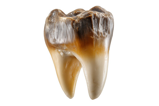 Denisovan tooth featuring unique cusp design and worn biting surface isolated on white background, Clipping Path, png