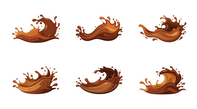 Collection of six brown liquid splash graphics with varying wave patterns