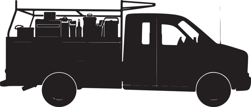 Black silhouette of a utility van with equipment