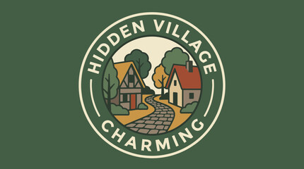 Charming Hidden Village Street Line Art Icon © Bima