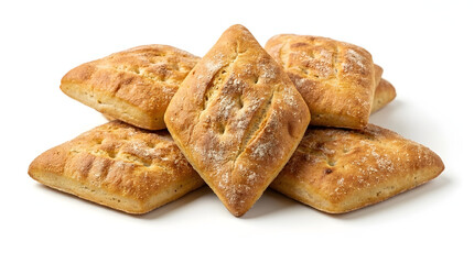 Naklejka premium Freshly baked traditional Iraqi Samoon diamond-shaped bread isolated on a white background. Perfect for bakery designs