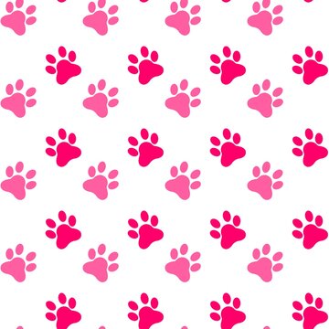Seamless pattern with dog paws. Paw print pattern background. Animal foot step background. Doodle blue paw print repeat pattern