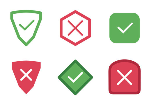 Set of green check marks and red cross icons for web and mobile ui