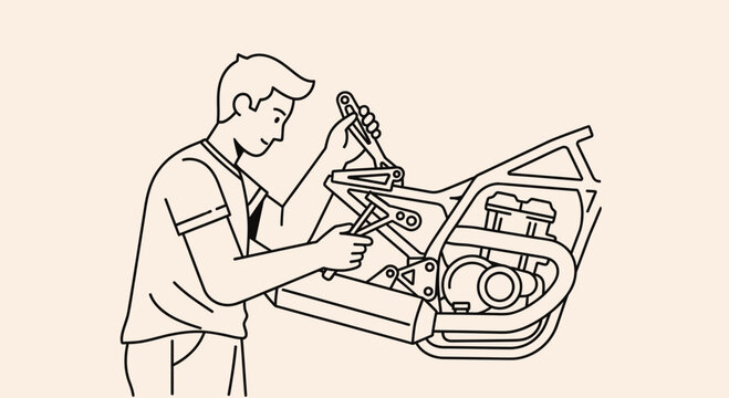Hand Drawing Detailed Diagram of Internal Combustion Engine Components