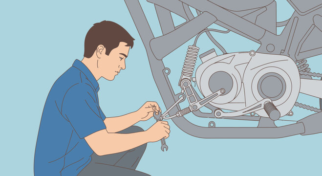 Mechanic Repairing Car Engine with Wrench in Workshop