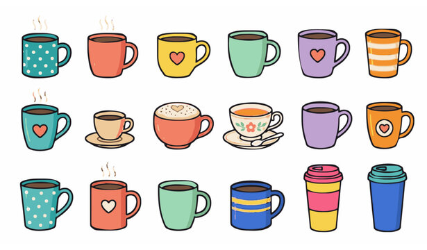 Cartoon Mug Icons Set Collection