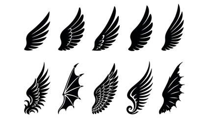 Fototapeta premium Vector illustration of various wing designs angel bat and fantasy wings