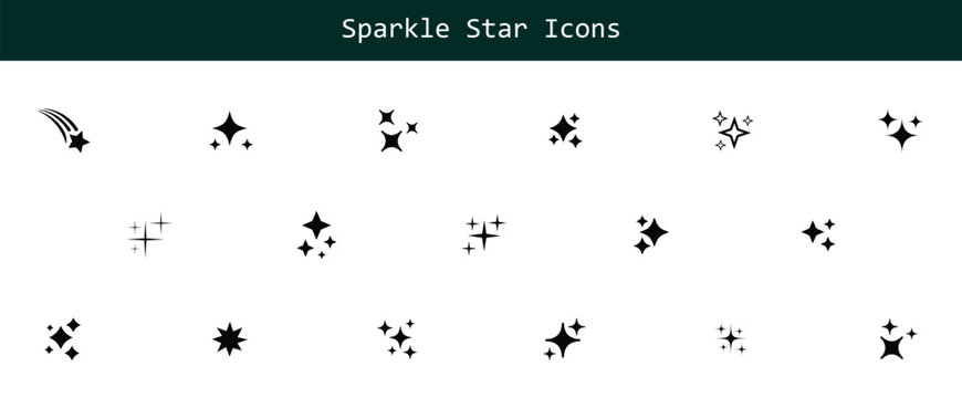 Shine icons. Sparkle star icons. Stars sparkles vector. Black stars icon set. Shine star sparkle vector set. Different star shapes.