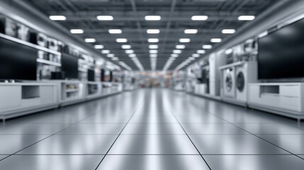 Fototapeta premium Blurred electronics retail store aisle