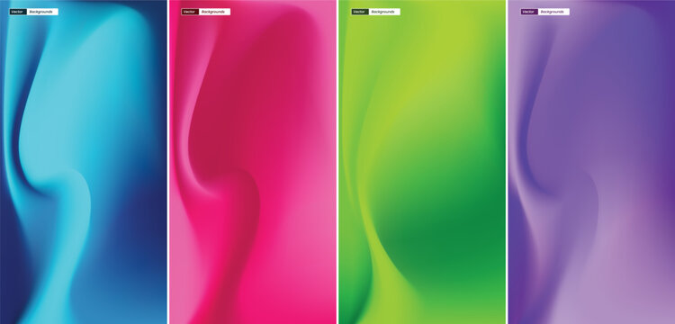 Collection of four vibrant, vertical abstract backgrounds featuring smooth, flowing waves in dynamic color gradients including blue, magenta, green, and purple.