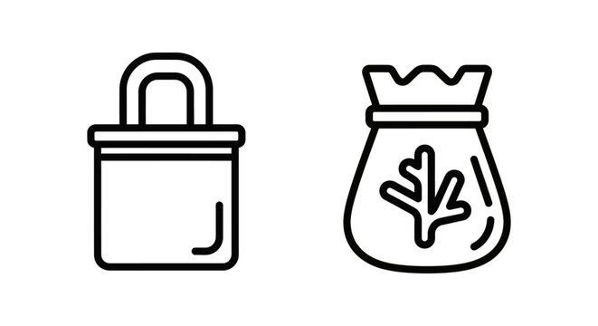 Sample collection bag and coral sample pouch scientific icons with collection scientific research environment oceanography fieldwork laboratory specimen container underwater