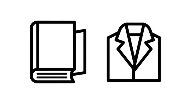 Academic and professional icons representing literature book and formal business suit jacket vector line art with literature education business clothing academic professional textbook