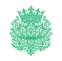 Fototapeta premium Royal crown and lotus flower decorative ornament with ornament filigree symmetrical botanical decorative majestic isolated minimalist composition decoration wallpaper backdrop illustration