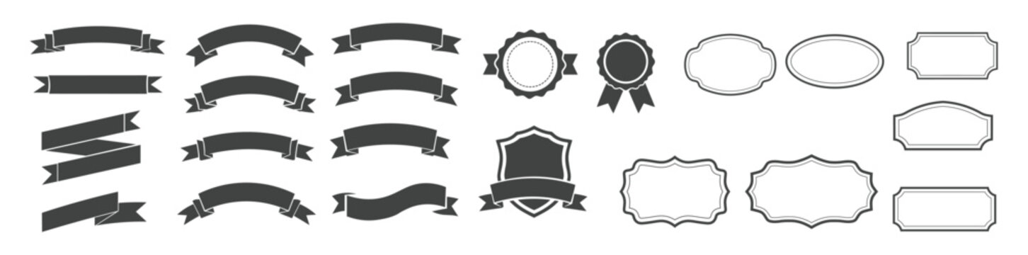 Set of isolated black vector frames ribbons and banners.