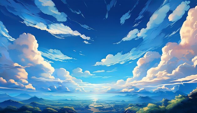 Dramatic Blue Sky With Clouds In Anime Style Perfect For Backgrounds