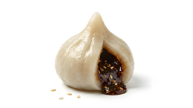 Traditional Nepalese Yomari sweet rice dumpling filled with molasses, isolated on a pure white background