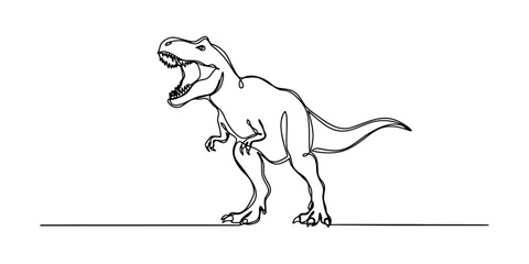 Continuous single line drawing of a roaring tyrannosaurus rex dinosaur © DCB Line Stocker
