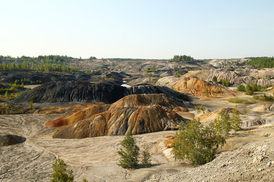 Original landscape Ural Mars is clay quarry resembles cosmic landscape. Hills from refractory clay.