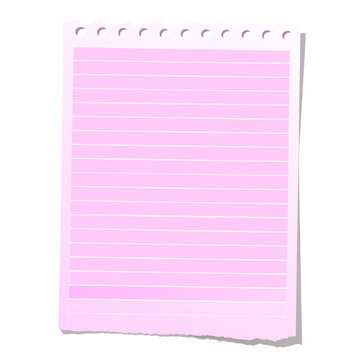 Pink spiral notebook paper with torn edge isolated on white background