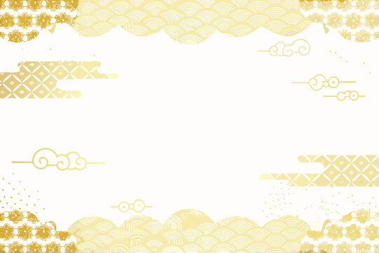 Japanese cloud and floral ornament vector illustration with a white background