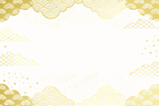 Japanese Cloud Pattern Frame Golden Vector Illustration On White Background