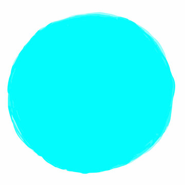 Cyan circular paint stroke with textured edges on a white background