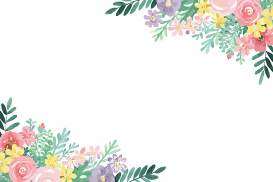 Floral corner border watercolor style with pastel shades and white background