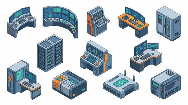 Isometric Data Center Server Racks Collection.