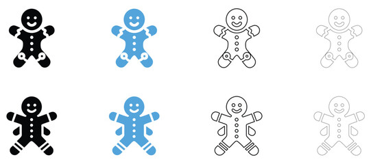 Fototapeta premium Gingerbread man vector icon, holiday smile for Christmas decor symbol vector, silhouette and outline isolated on transparent background