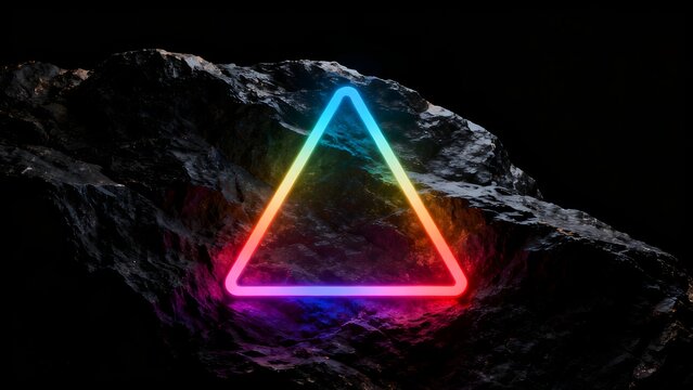 Neon triangle on rock surface