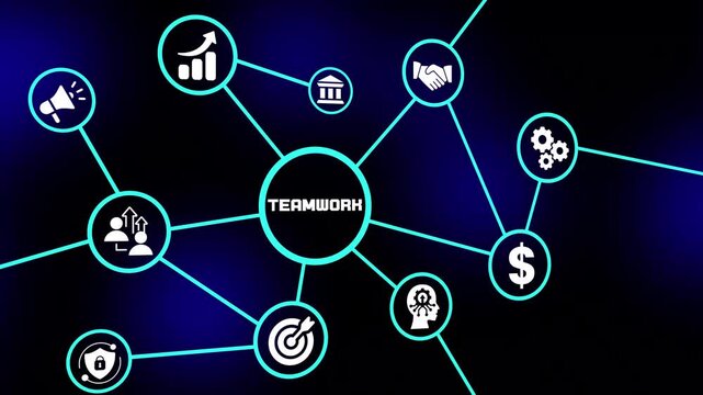 Teamwork concept with collaborative enterprise networks, digital communication systems, strategic partnerships and connected business operations.