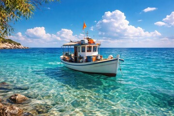 Obraz premium Serene boat on turquoise waters