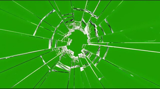 Glass breaking and shattering over a chroma key green background