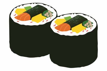 Japanese Sushi Rolls Flat Vector Illustration With White Background © MituRani