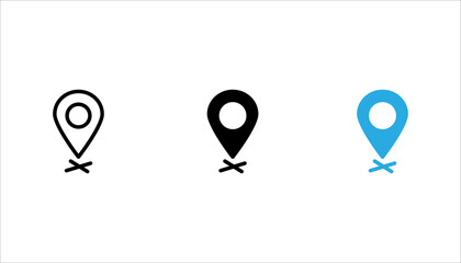 Minimal outline map pin icon set. representing location, navigation, GPS, destination, mapping, and geographic positioning. © bang