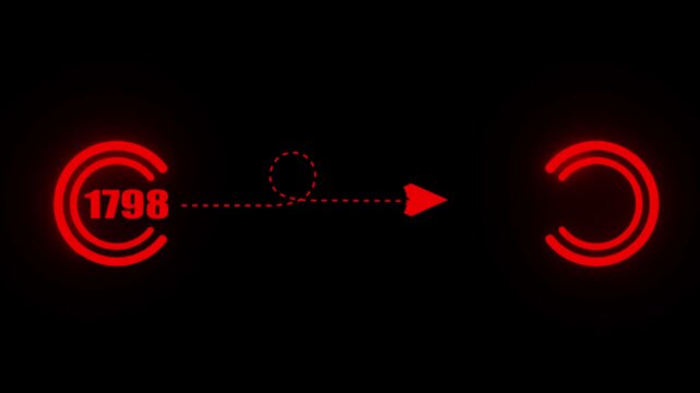 Digital timeline transition animation with red glowing Hud and year counter 1798 to 2027 interface,4k video.