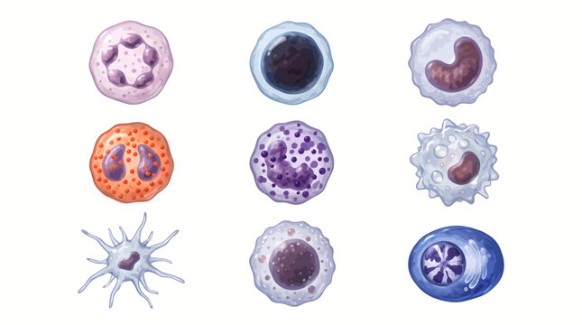 Illustration of various human immune system anatomy icons depicted in a medical diagram