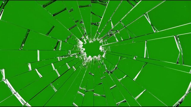 Glass shattering and cracking on a green screen background