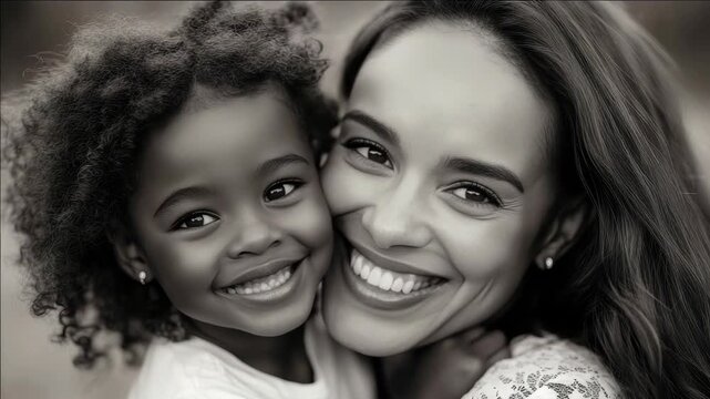 A heartwarming moment captured between a mother and child with joyous smiles on their faces.