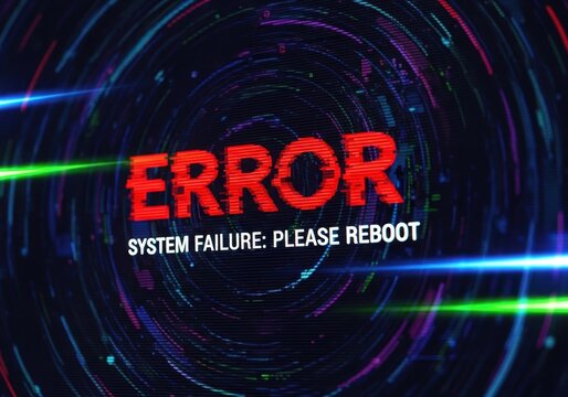 System failure error message on digital glitch background