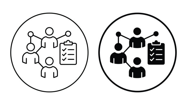 Business team workflow and task checklist icons with business, checklist