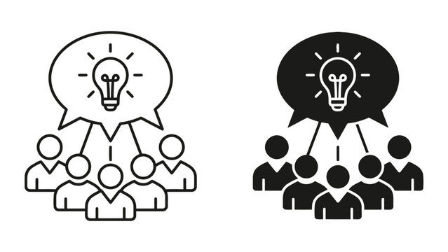 Brainstorming session icon set with collaborative idea lightbulb concept