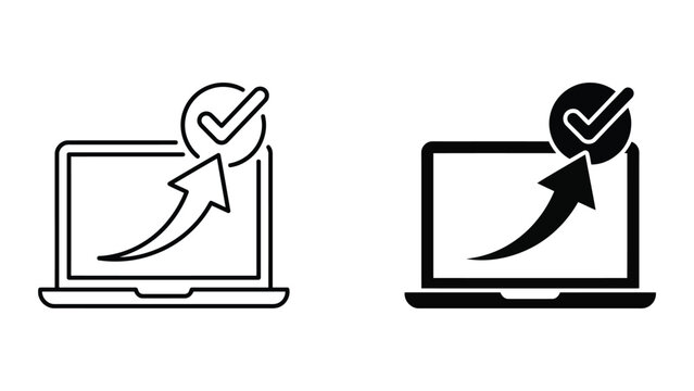Laptop computer with completed task checkmark icon computer checklist
