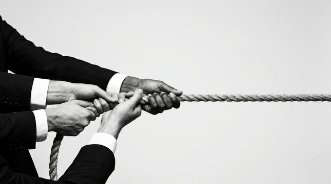 Business Team Pulling Rope Together in Tug of War &ndash; Competition, Teamwork and Corporate Strategy