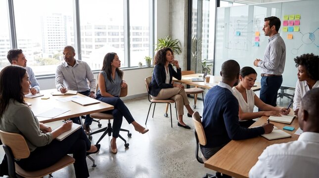 professional development event, diverse professionals engaged in discussion during a business workshop