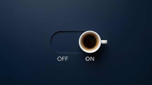 Coffee cup as an on off toggle switch concept for morning energy boost with caffeine