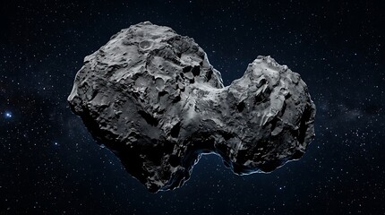 Fototapeta premium Floating comet drifting through deep space with rocky surface in dark cosmos